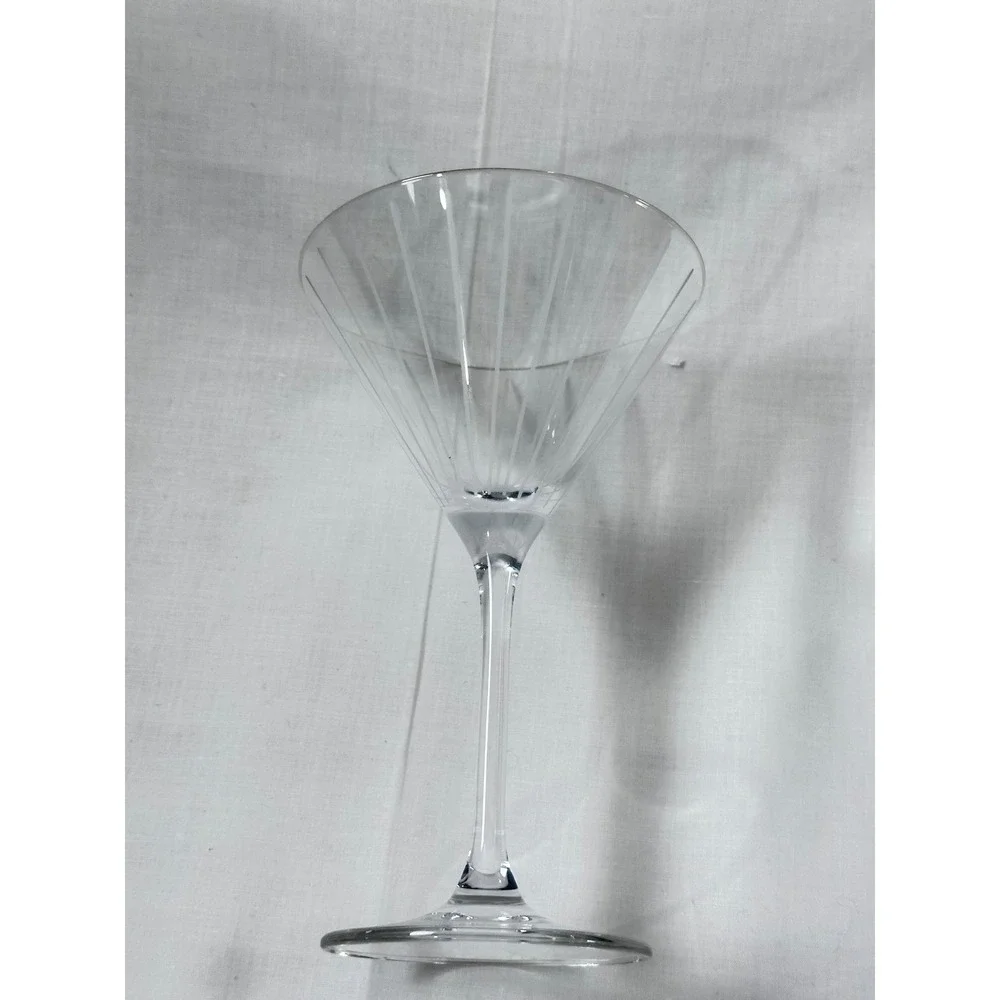Mikasa Martini Glass Etched Vertical Lines Signed Clear Crystal‎ Stemware 7.5